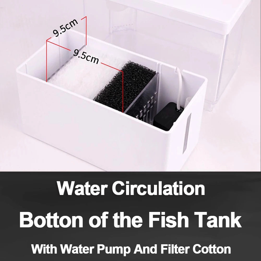 Mini 3L Desk Fish Tank 5L. Plastic Tank. Botton Filter With Water Pump.