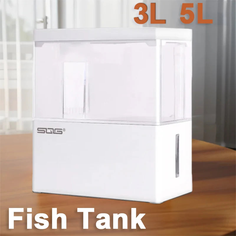 Mini 3L Desk Fish Tank 5L. Plastic Tank. Botton Filter With Water Pump.