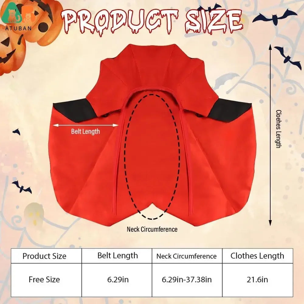 Halloween Cat Vampire Cloak Costume. Adjustable Pet Cape.