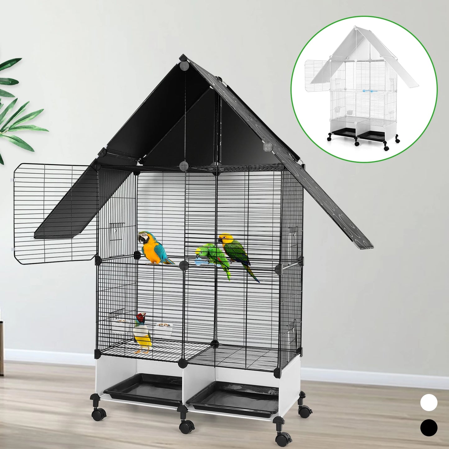 Bird Cage with Rolling Stand. House Shape Bird Cage. Large Iron Bird Cage with Lock. Bird Villa for Canary Finch ,Budgie & Lovebirds