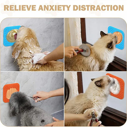 Silicone Pet Licking Mat. Cat Anti-choking With Slow Food Bowl. Puppy Bath Distracted Licking Plate.