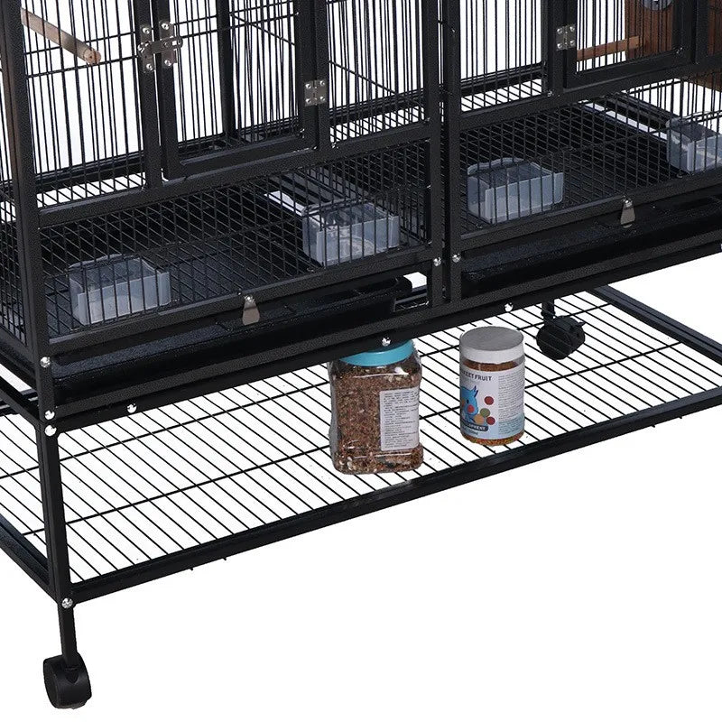 Breeding Flight Bird Cage with Detachable Rolling Stand. Breeder Cage with Perches, Food Boxes, Slide-Out Tray and Storage Shelf.Can be used for other caged animals