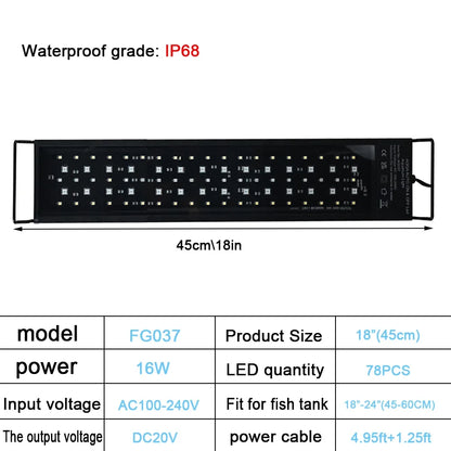30-60cm Fish Tank 24/7 Full Spectrum Lighting. LED Light Aquarium Aquatic Plant Growth Lamp IP68 Waterproof 100V-240V