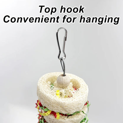 Funny Bird Toys. Parrot Toys Swing. Parrot Cage, Natural loofah. Hanging with Bell. Cockatiel, Parakeet Pet Bird Bites, Climb Chew Toys
