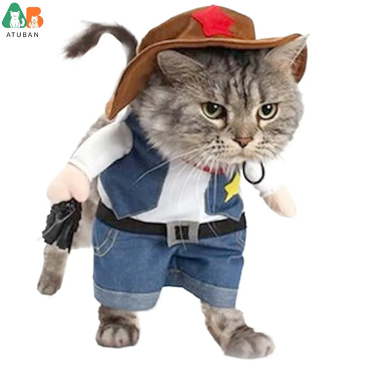 Pet Dog/Cat Halloween Costumes. West Cowboy Uniform with Hat. Funny Costume for Cats & Small Dogs