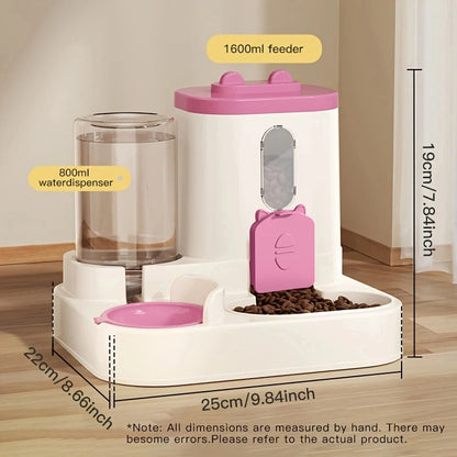 Pet large-capacity feeder, integrated, automatic water dispenser. Cat/dog food/water bowl.