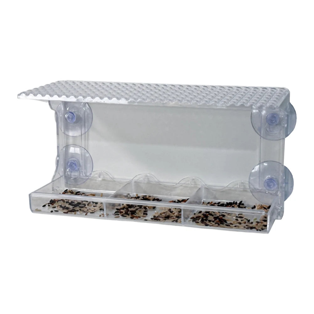 Window Mounted Feeder with Strong Suction Cups. Transparent, Acrylic, Hanging Birdhouse Feeder for Outside Garden Yard