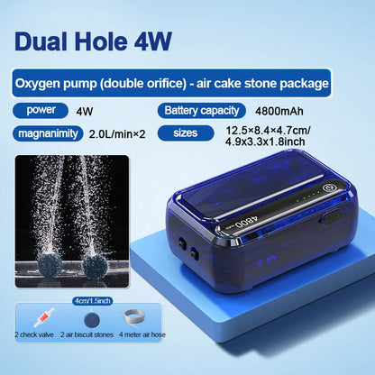 4800mAh aquarium oxygen pump, USB charging. Small, portable oxygen pump, Indoor and outdoor fishing aerator