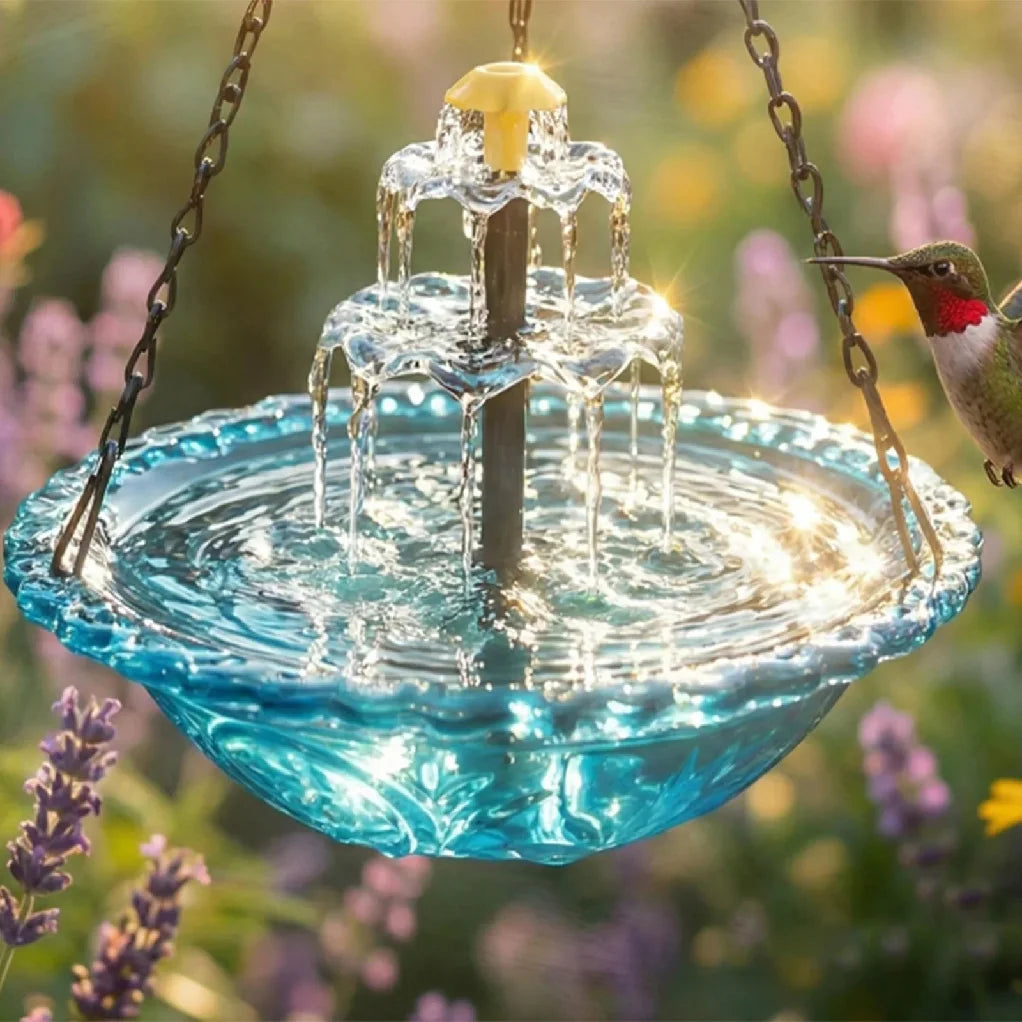 Bird Feeder. Hanging Bird Bath with Fountain. Outdoor Bird Drinking Tray with Hook for Garden Backyard. Wildlife Feeder