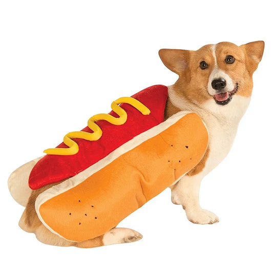 Funny Halloween Dog Costumes. Hot Dog Shaped Sausage. Adjustable Pet Apparel. Dog Party Costume Suit