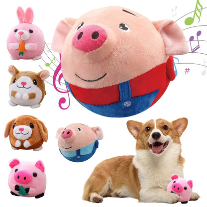 Electronic Pet Dog Toy. USB Plush Automatic Bouncing Toy. Vibration Ball. Bite Puppy Ball, Plush Sing, Chewing, Squeaker Dog Toy