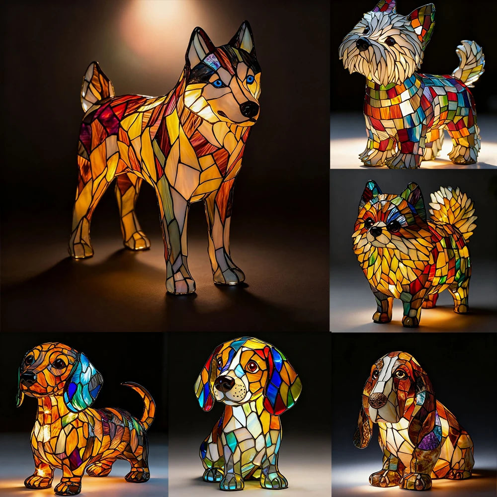LED Night Light Glowing Dog. Series Artistic Animal Statue. French Bulldog, Labrador Retriever, Golden Retriever. Resin Ornaments