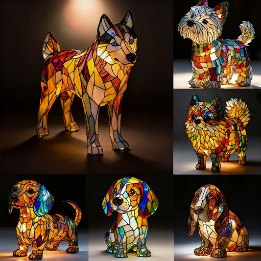 LED Night Light Glowing Dog. Series Artistic Animal Statue. French Bulldog, Labrador Retriever, Golden Retriever. Resin Ornaments