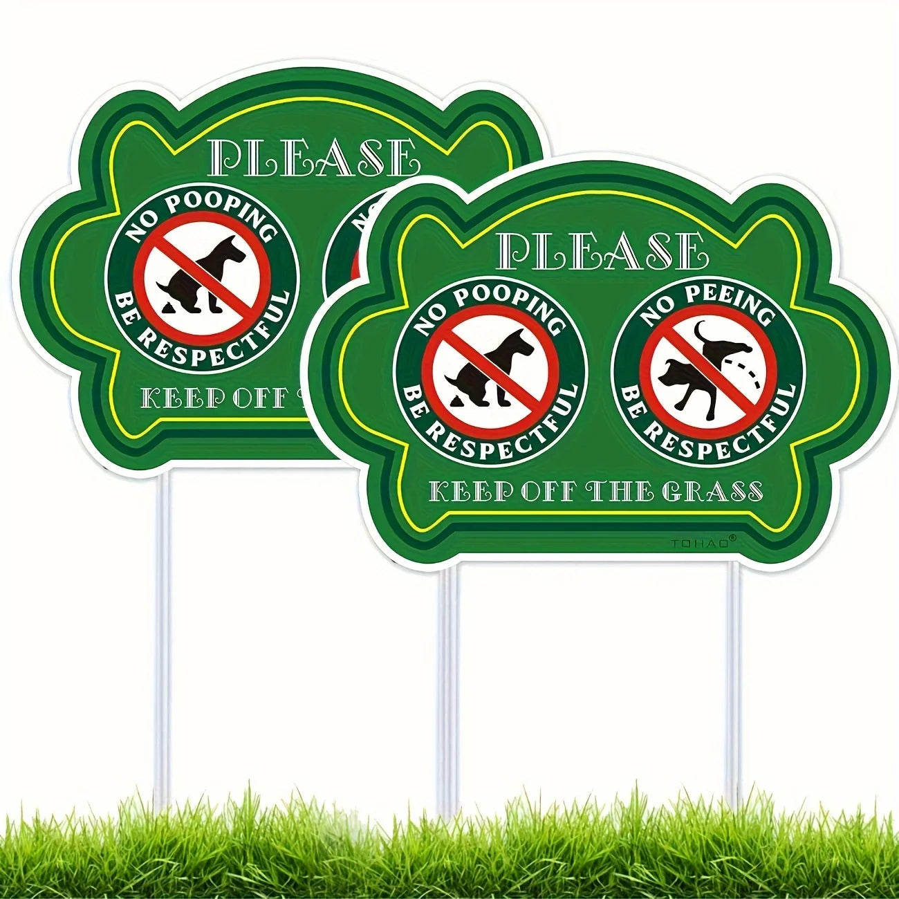 2 Pack No Peeing and No Pooping Dog Sign. Please Be Respectful. Keep Off The Grass Yard Signs. UV Protected & Waterproof, Outdoor