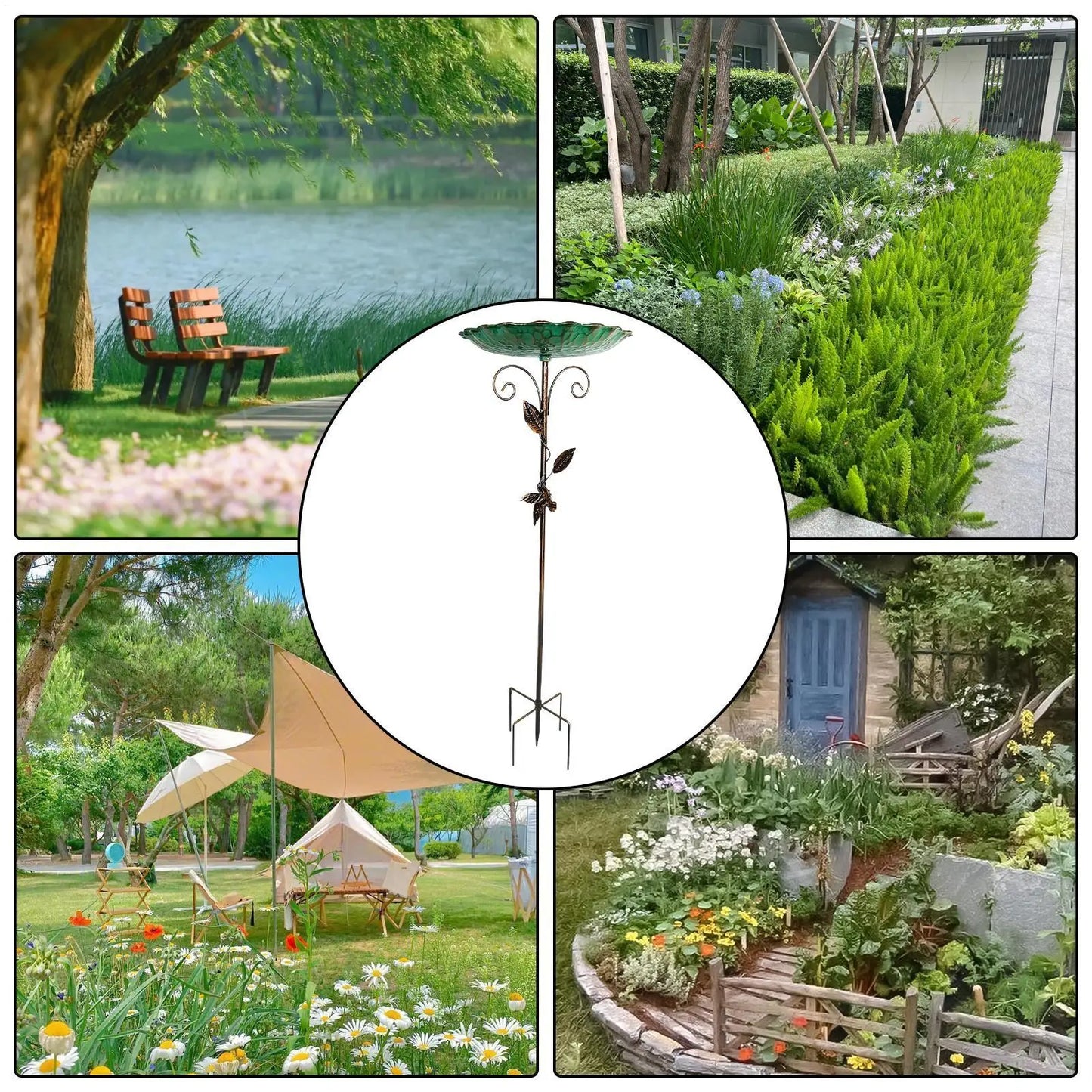 Birdbaths for Outdoors. Garden Standing Metal Bird Feeder Bowl. Height Adjustable, Winterproof. Decorations for Yard
