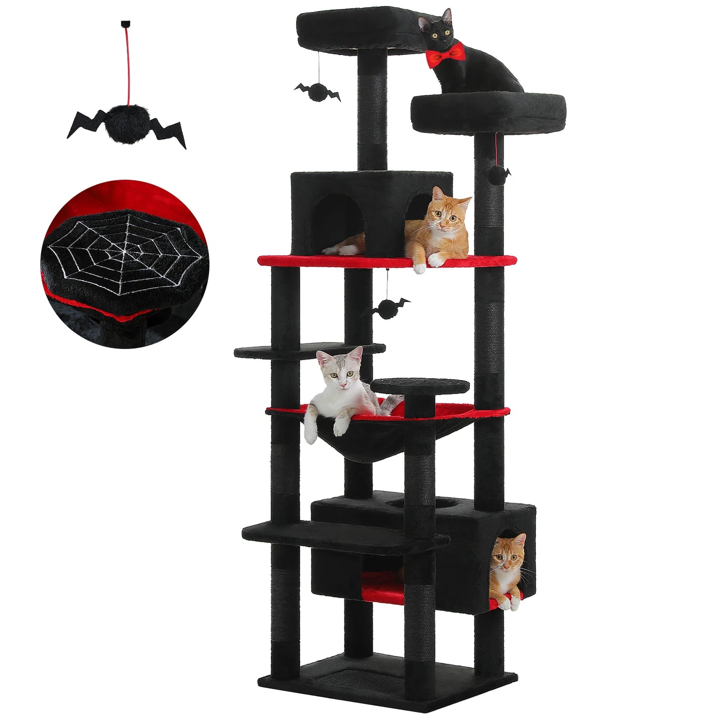 Large Cat Tree and Tower for Indoor Cats With Sisal-Covered Scratching Posts. Spacious Hammock, Padded Perches and Condos Cat Toys