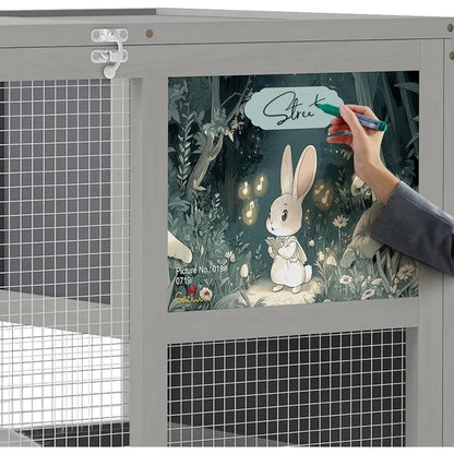 Fashionable Wood 36" Rabbit Hutch Indoor/Outdoor, on Wheels Bunny/Rabbit Cage with Clean Tray. Openable Roof