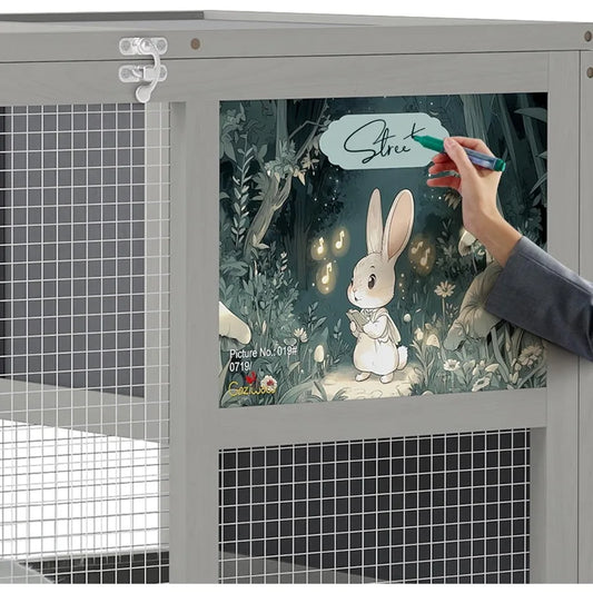 Fashionable Wood 36" Rabbit Hutch Indoor/Outdoor, on Wheels Bunny/Rabbit Cage with Clean Tray. Openable Roof