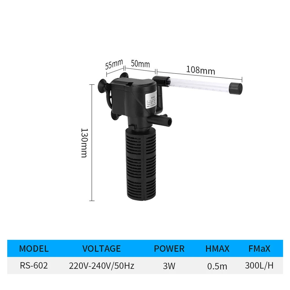 3 in 1 Mini Aquarium Filter. Silent Aquarium Air Pump.