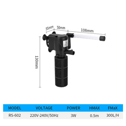 3 in 1 Mini Aquarium Filter. Silent Aquarium Air Pump.
