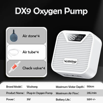 3W Aquarium Oxygen Pump, Oxygenator Outdoor Fish Tank Usb Rechargeable, Mute Dual/Four Outlets