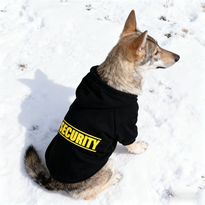Pet Hoodie for Medium To Large Dogs | Classic Gray with Yellow SECURITY Print, Fleece-Lined for Warmth and Breathability