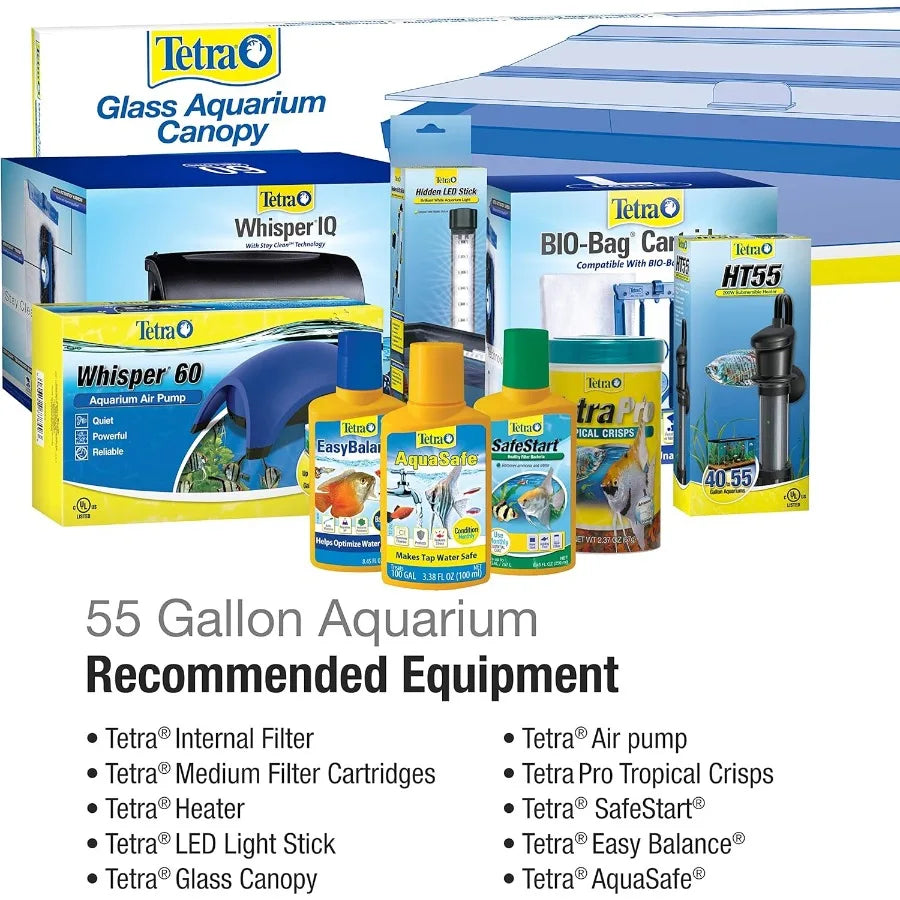 55 Gallons Rectangular Glass Aquarium for Home or Office Decor. Transparent Fish Tank with Builtin Filtration Sys
