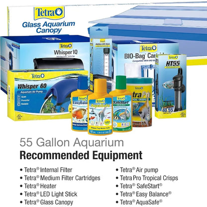 55 Gallons Rectangular Glass Aquarium for Home or Office Decor. Transparent Fish Tank with Builtin Filtration Sys