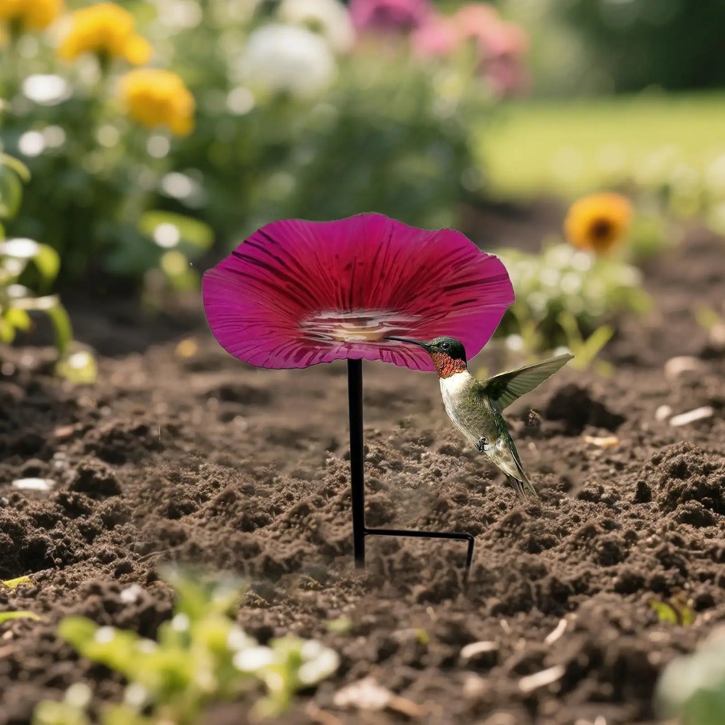 Bird Bath for Outside Garden. Bird Bath Feeder with Metal Stake. Flower Shape Decorative Feeding/Watering Station