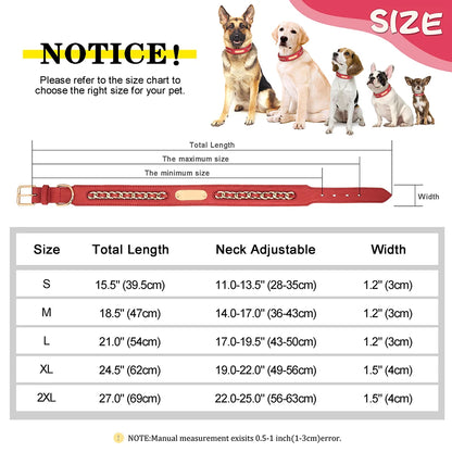 Custom Leather Dog Collar for Big Dogs. Genuine Leather ID Collar, Free Engraved Name For Small, Medium and Large Dogs. Metal Design