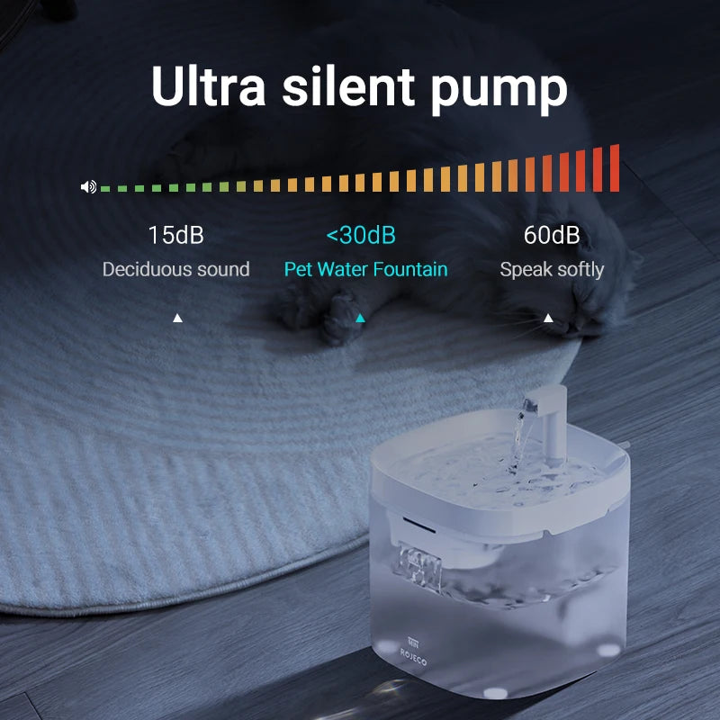 Automatic Cat Water Fountain. Rechargeable Cat Water Dispenser for Pet Dogs and Cats. Smart Drinking Filter with Pump.