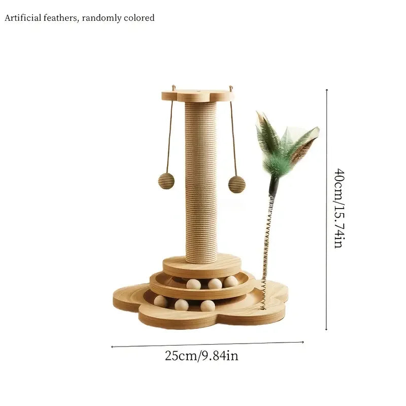 1pc, high-quality cat scratch board with rotating platform - wooden fiber chew toy, durable and non shedding cat tree stand, vertical