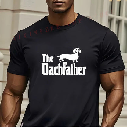 Men's The Dachfather Dachshund Graphic T-Shirt - Funny Dog Lover Tee With Dachshund Design. Short Sleeve T-shirts