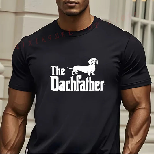 Men's The Dachfather Dachshund Graphic T-Shirt - Funny Dog Lover Tee With Dachshund Design. Short Sleeve T-shirts