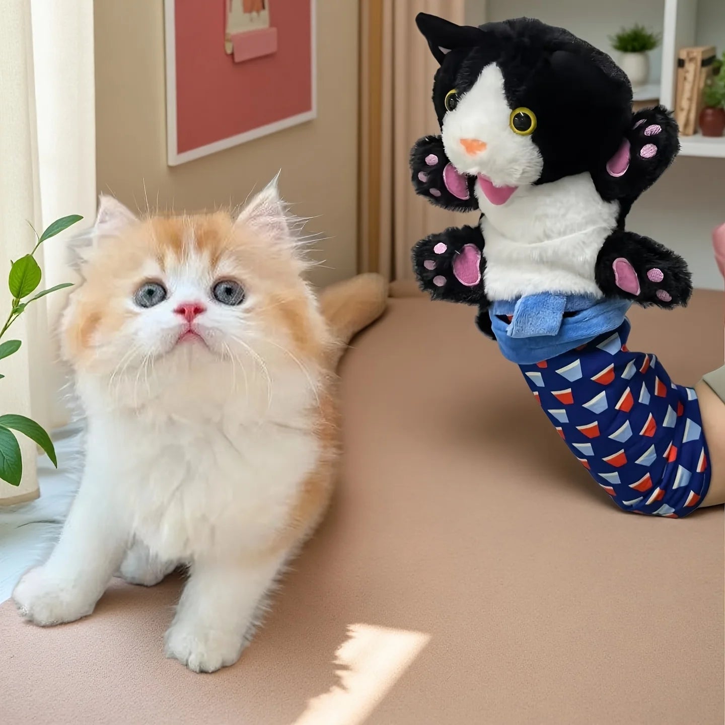 Interactive Cat Wrestling Puppet Toy with Poseable Limbs, Plush Stuffed Animal for Indoor Play. Durable & Safe cat/dog toy