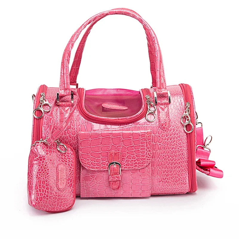 Portable Outdoor Pet Cat/ Dog Carrier Bag with Purse. Leather Travel Small Dog Handbag