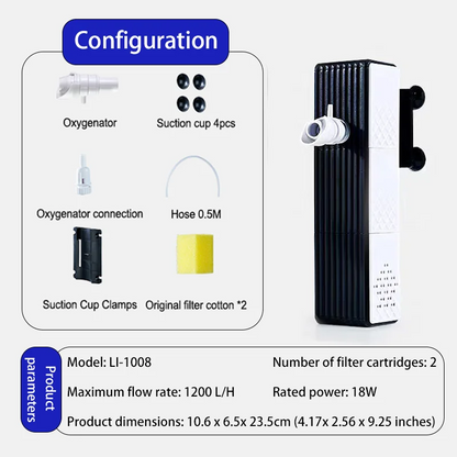 Silent Fish Tank Filters Water Purification Cycle. Three-In-One Built-In Small Aquarium Filtration System Oxygen Pump 25W