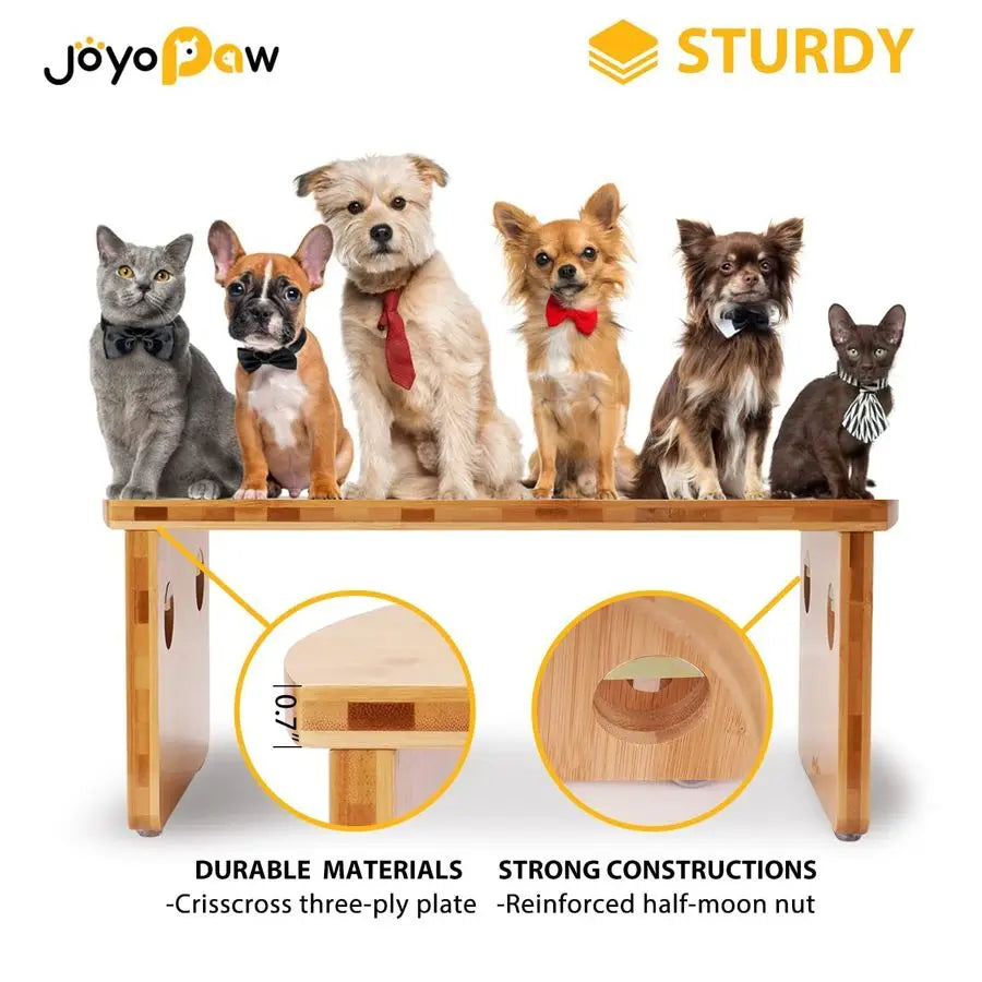 Bamboo Raised Bowls for Large & Medium Dogs with 2 Stainless Steel Bowls 10 Tall, 48 oz Bowls
