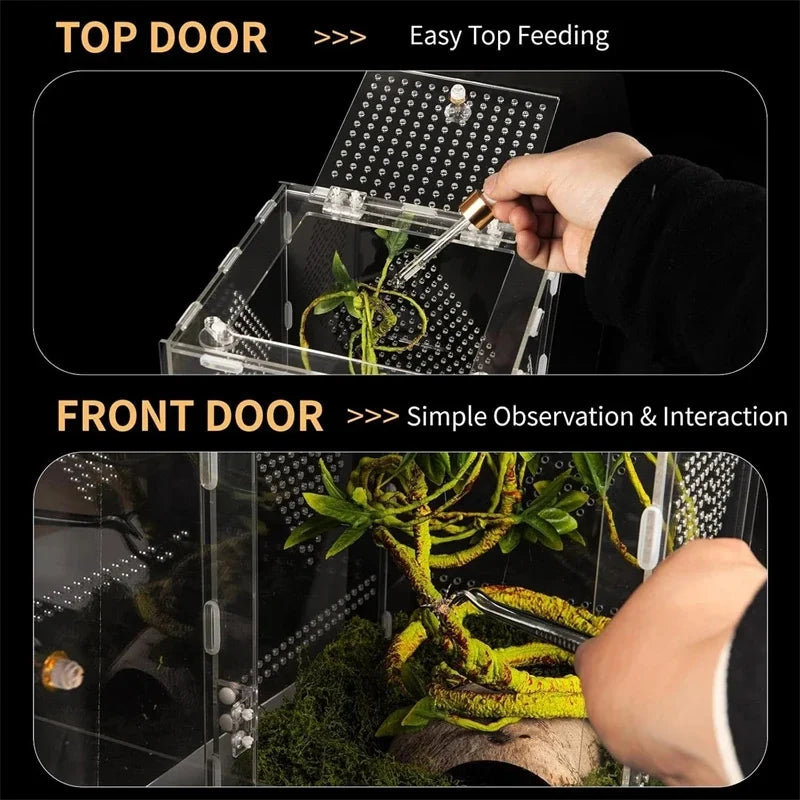 Transparent Acrylic Reptile Breeding Box For Geckos, Lizards, Snakes And Insects. Large Desktop Display Storage For Home Desk Decor