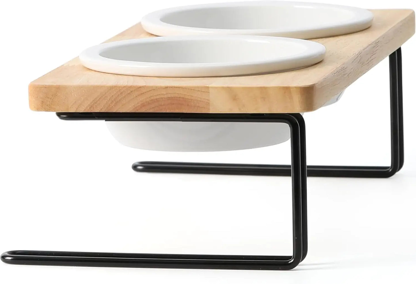 Elevated Cat Ceramic Bowls,15° Tilted & Raised Food Feeding Dishes, Solid Bamboo Water Stand & Feeder Set for Cats and Puppies