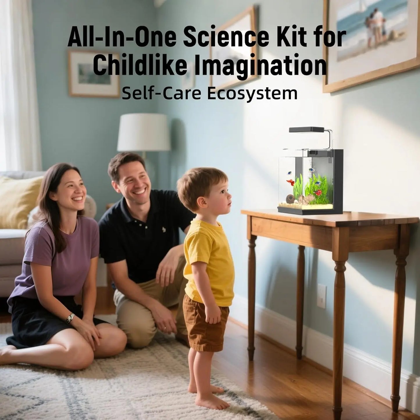 2 Gallon Betta Fish Tank with Filter & Light, Ideal for Beginners and Kids, Black Aquarium