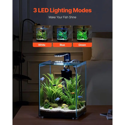 Fish Tank Aquarium, 5 Gallon Square UltraClear Glass Starter Smart Tank Adjustable 3 Color Lighting, Self Cleaning System Fishbowl