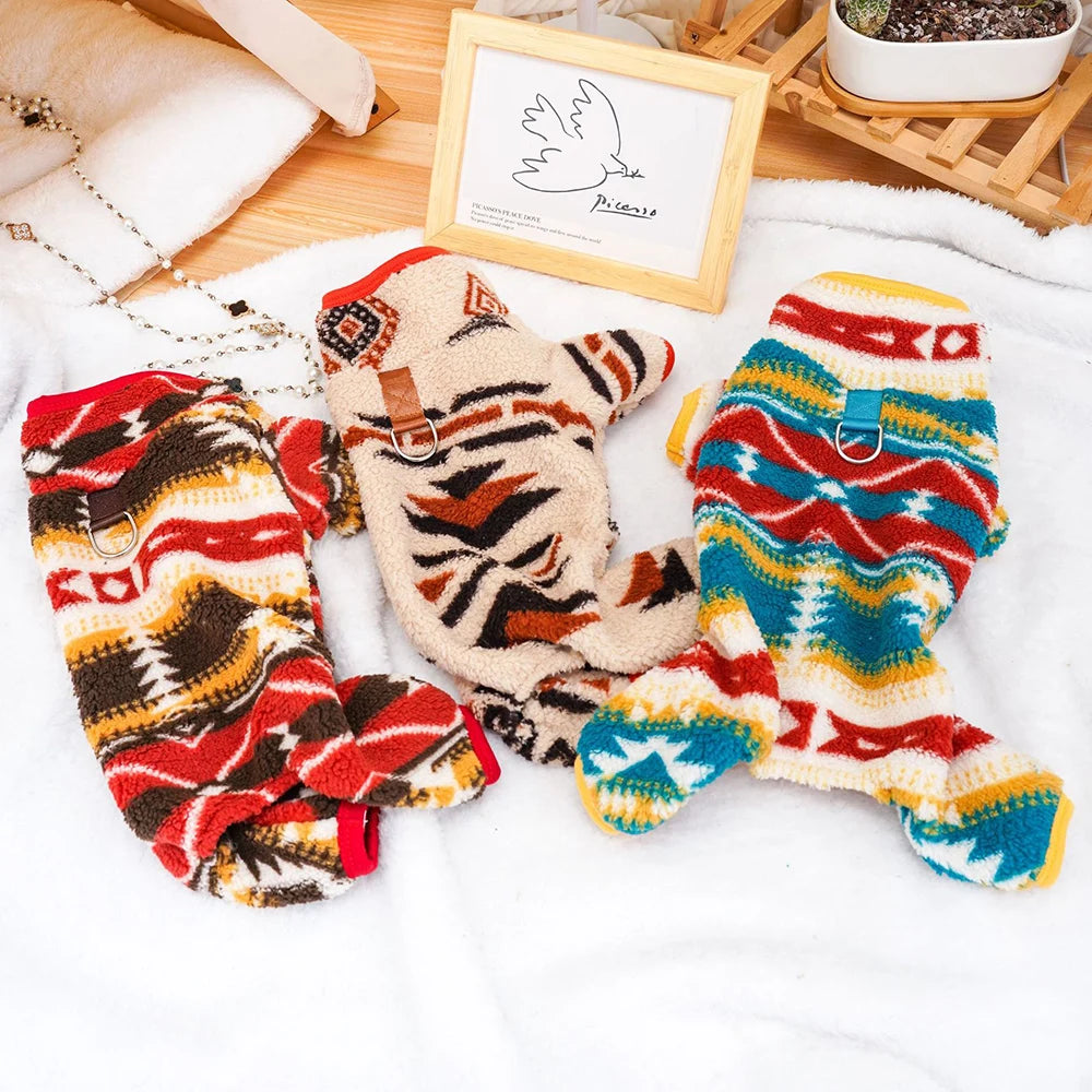 Dog Christmas Outfit, Holiday Pet Clothes for Small Dogs. Boy/Girl, Festive Pajamas with Feet, Puppy Onesie