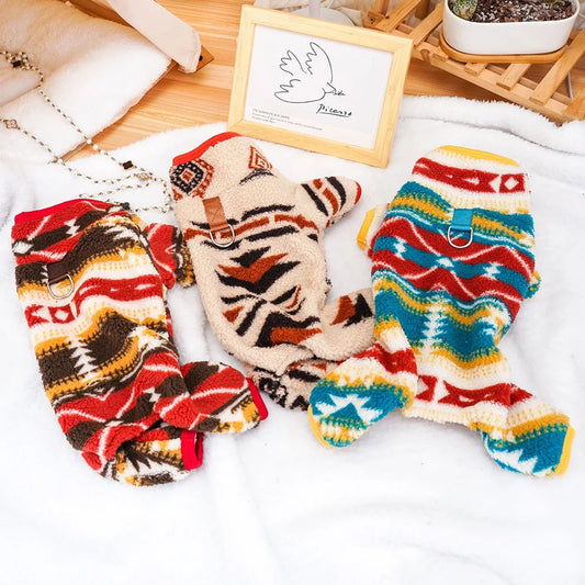Dog Christmas Outfit, Holiday Pet Clothes for Small Dogs. Boy/Girl, Festive Pajamas with Feet, Puppy Onesie