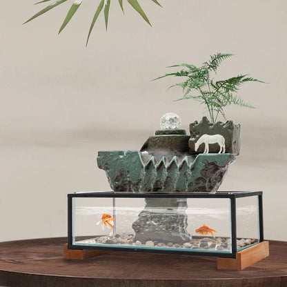 Clear Tabletop Eco Fish Tank Water Fountains, Rectangular Indoor Water Fall Decor for Meditation with Mist for Good Luck Wealth