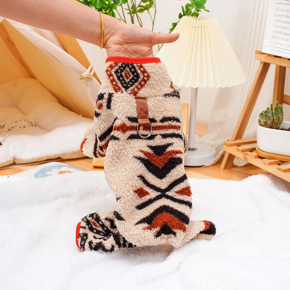 Dog Christmas Outfit, Holiday Pet Clothes for Small Dogs. Boy/Girl, Festive Pajamas with Feet, Puppy Onesie