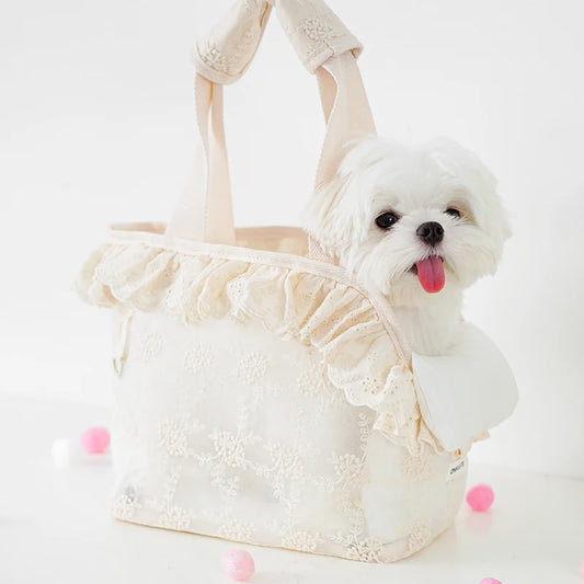 One cute Lace Pet Carrier Bag - Handheld/Shoulder. Puppy Purse for Small Dogs/Cats