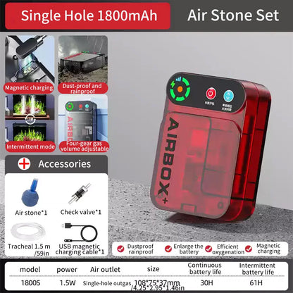 Aquarium Air Pump. Small Oxygen Pump, Lithium Battery, Magnetic Charging. Household, Outdoor. Waterproof & Portable. Silent