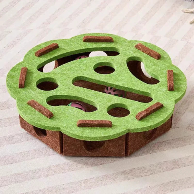 Pet Cat Puzzle Maze Holes. Felt Box With Bell Ball. Kitten Playing Toys Interactive.