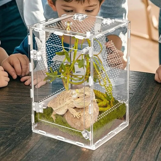 Transparent Acrylic Reptile Breeding Box For Geckos, Lizards, Snakes And Insects. Large Desktop Display Storage For Home Desk Decor